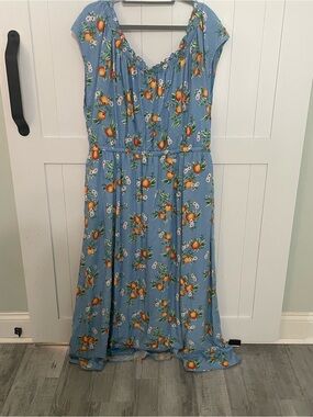 Torrid Light Blue Orange Blossom Double Slit Maxi Dress Summer Vacation Fruit